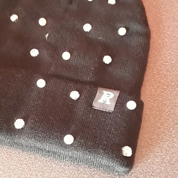 NWT Black beanie hat with pearls and beads - Picture 2 of 2